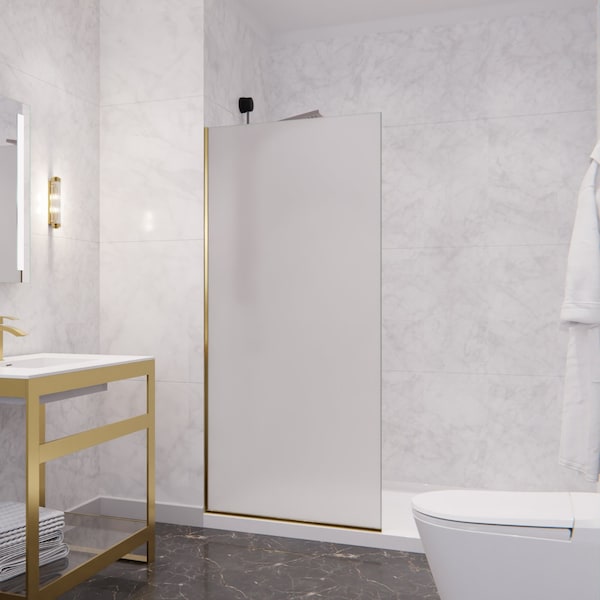Anzzi Veil 74 in. x 34 in. Frosted Glass Shower Screen Shower Door in Brushed Gold SD-AZFL06001BGF - main